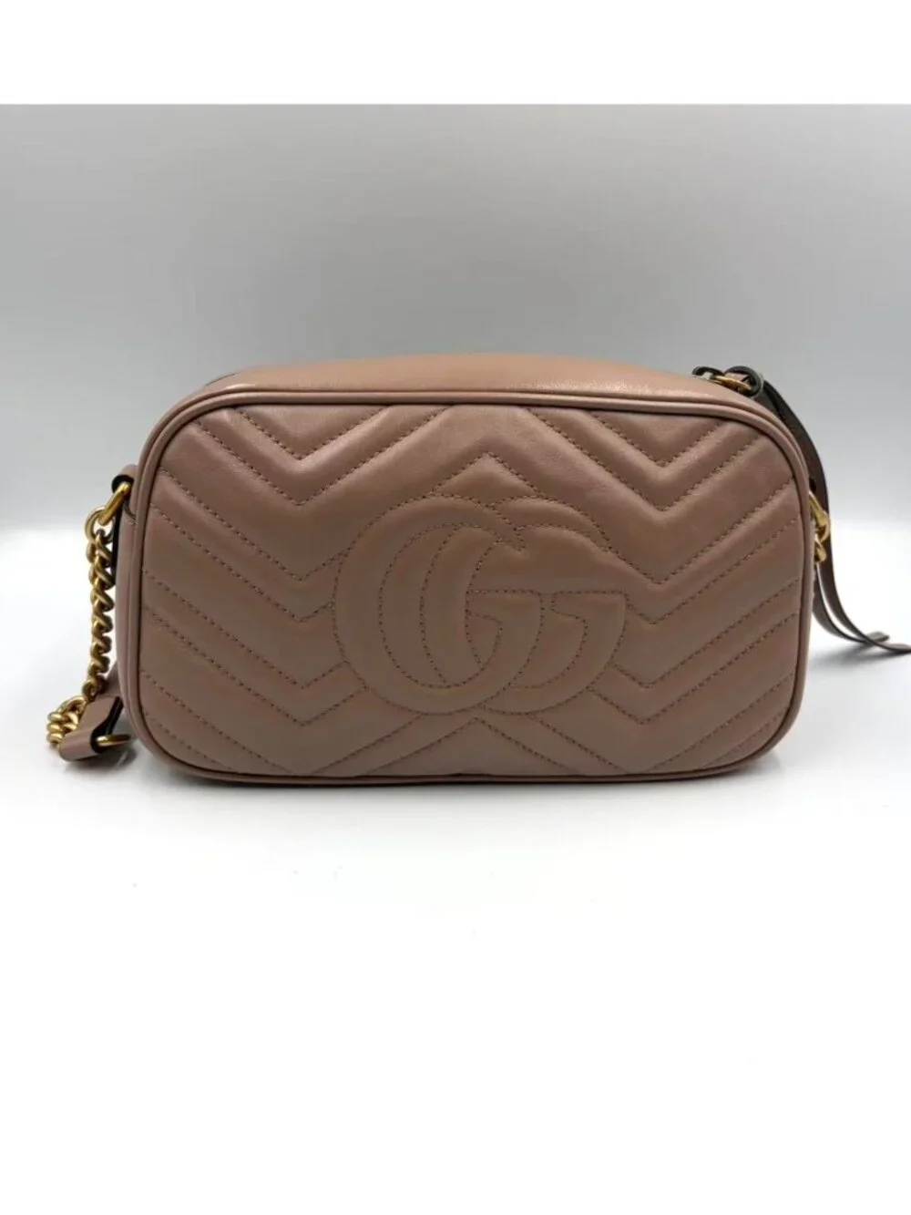 Pre-owned Gucci Matelasse GG Marmont Chain Calfskin Small Crossbody Bag Porcelai